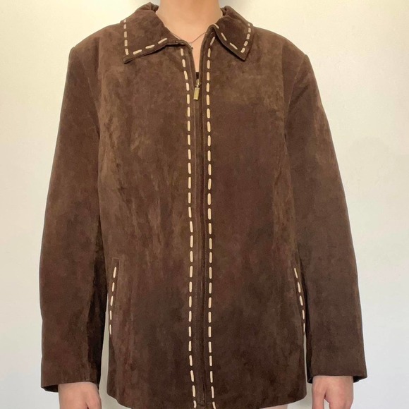 Vintage brown suede leather striped jacket - Picture 2 of 5